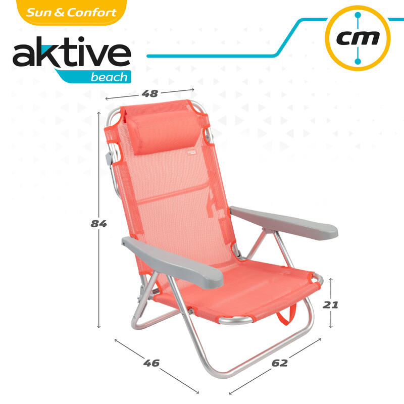 Cadeira dobrável multi-posições de alumínio coral Aktive