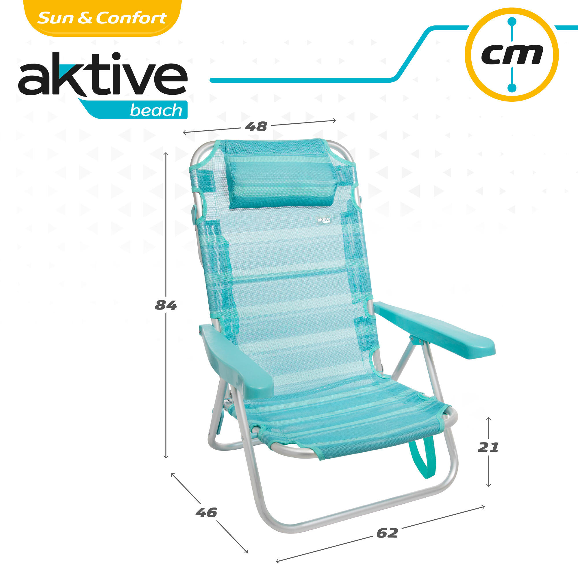 AKTIVE - Chaise Pliante Basse avec Dossier Réglable et Poignée, Turquoise 5/7