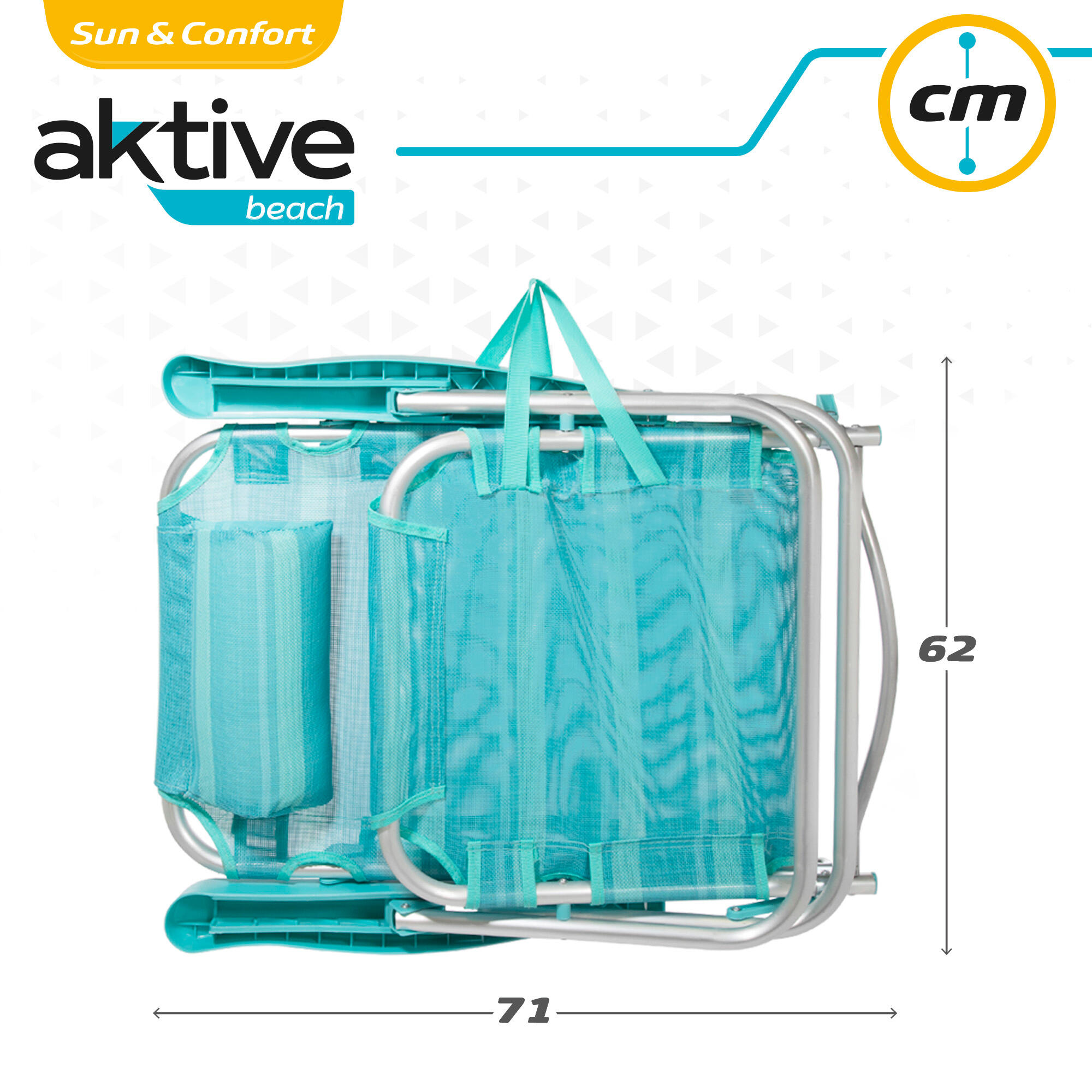 AKTIVE - Chaise Pliante Basse avec Dossier Réglable et Poignée, Turquoise 6/7