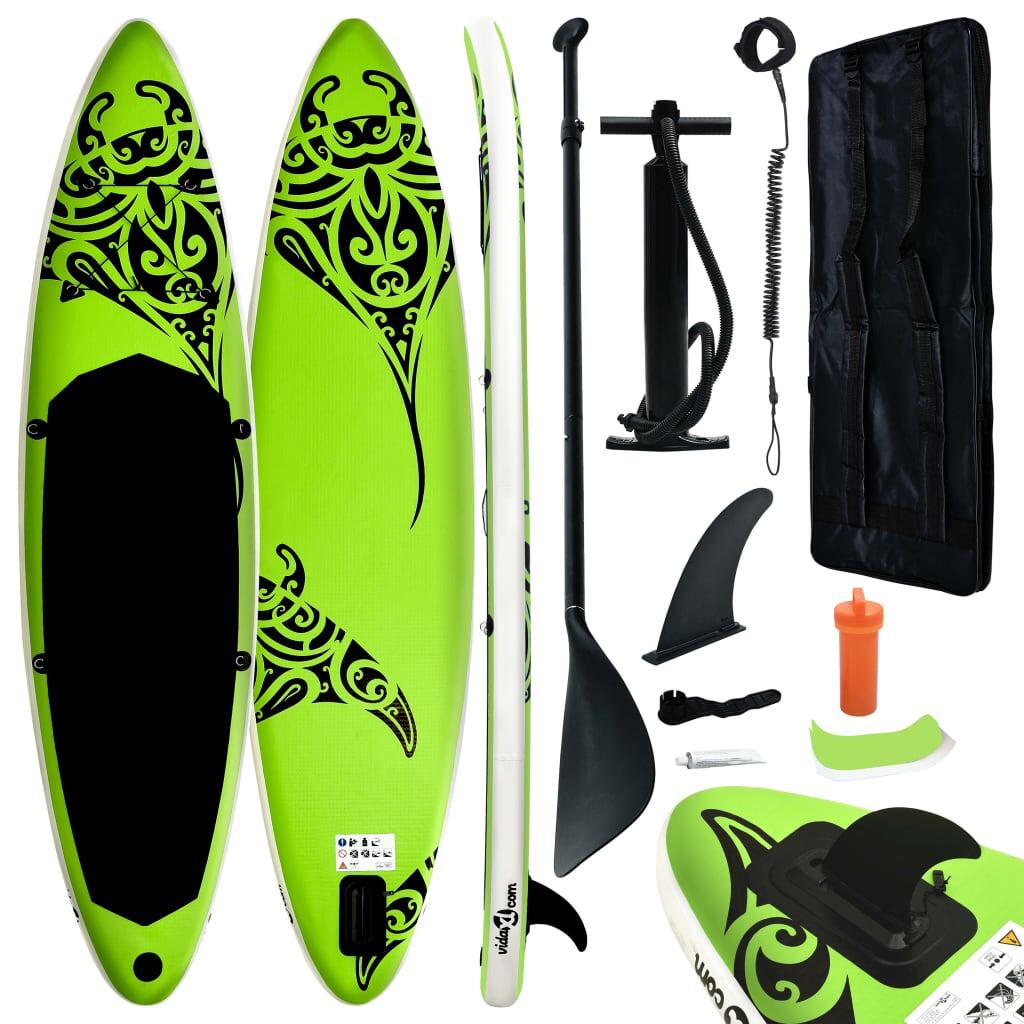 VIDAXL Juego de tabla de paddle surf hinchable verde 305x76x15 cm