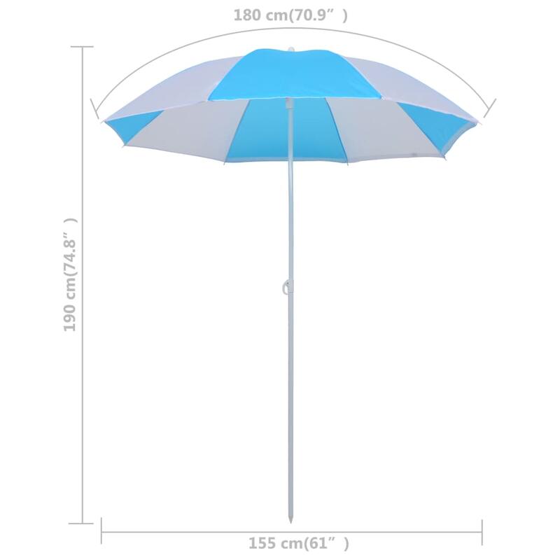 Guarda-sol de praia com abrigo 180 cm tecido azul e branco