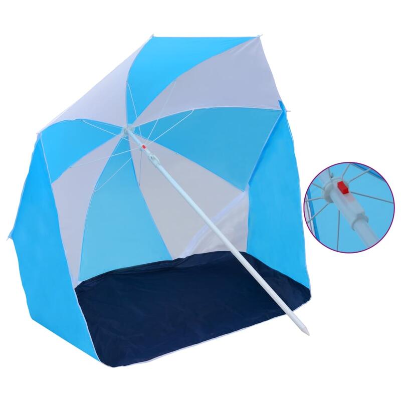 Guarda-sol de praia com abrigo 180 cm tecido azul e branco