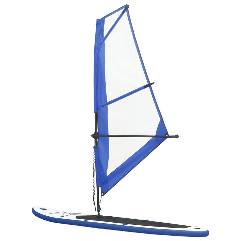 Tabla de paddle surf inflable con vela azul y blanca