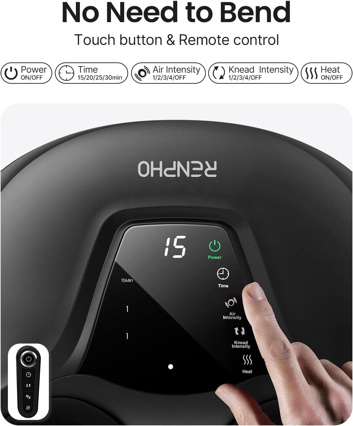 Renpho Massageador de Pés Shiatsu Premium compacto com controle, preto, elétrico 3/7