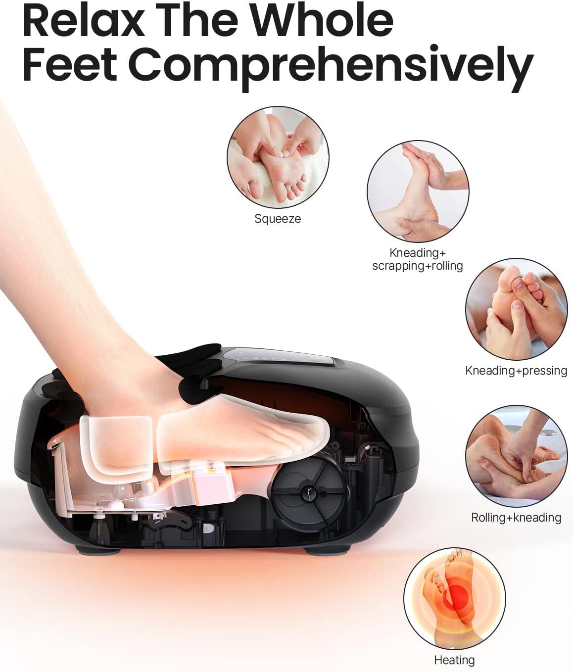 Renpho Massageador de Pés Shiatsu Premium compacto com controle, preto, elétrico 4/7