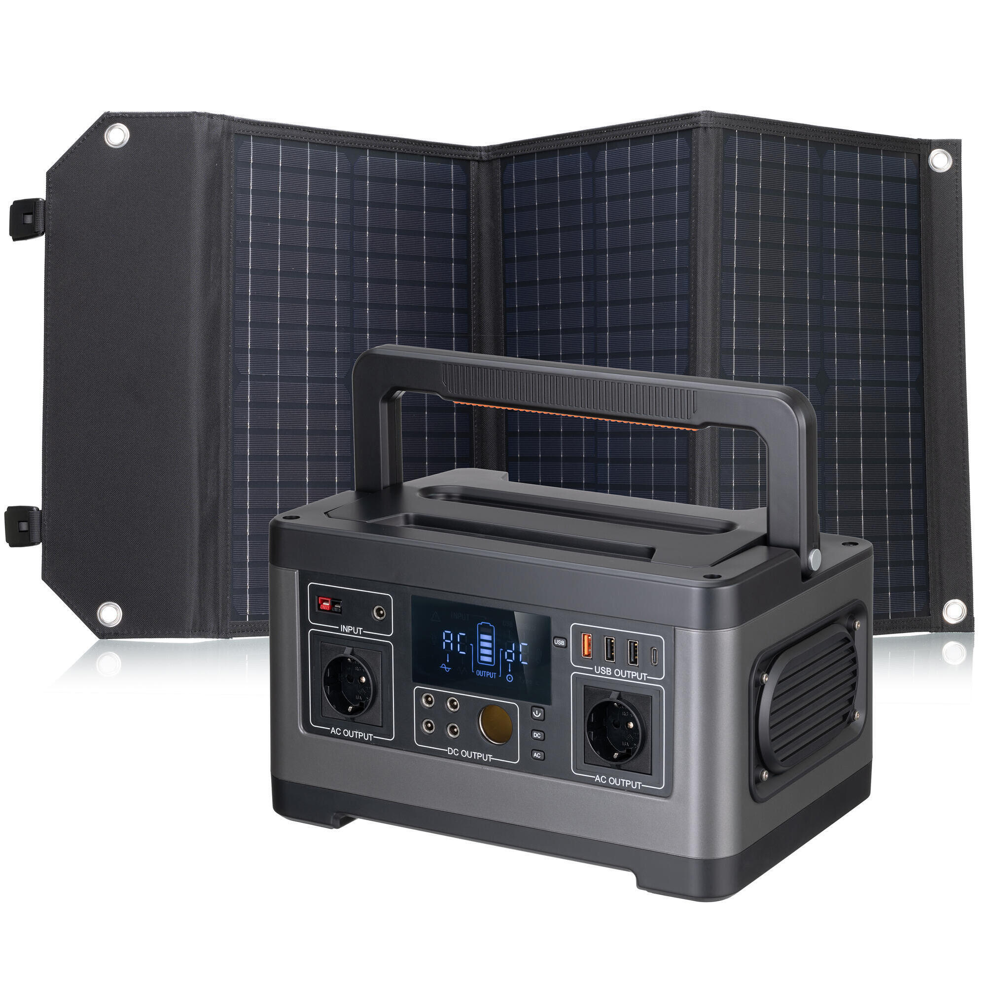 KIT Bateria externa portátil 500 W + Painel solar 60 W Bresser, Campismo Viagem