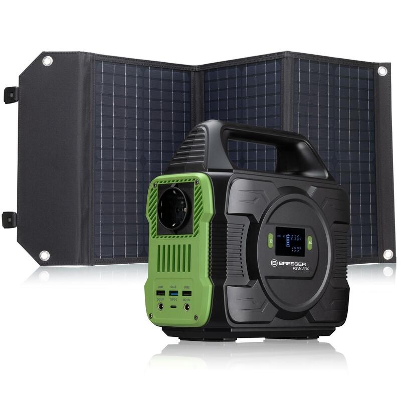 KIT Bateria externa portátil 300 W + Painel solar 60 W BRESSER, Campismo Viagem