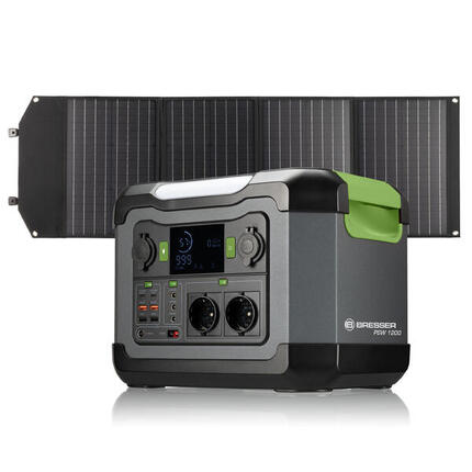 KIT Batterie externe portable 1200 W + Panneau solaire 120 W Bresser, Camping