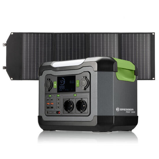 KIT Batterie externe portable 1200 W + Panneau solaire 120 W Bresser, Camping