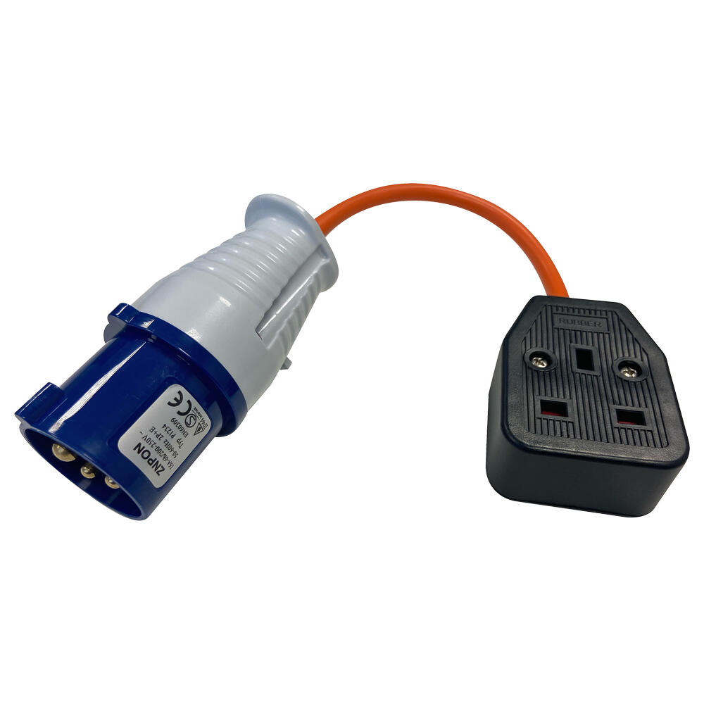 UK Mains Adaptor 13 Amp Socket to Caravan Plug 1/2
