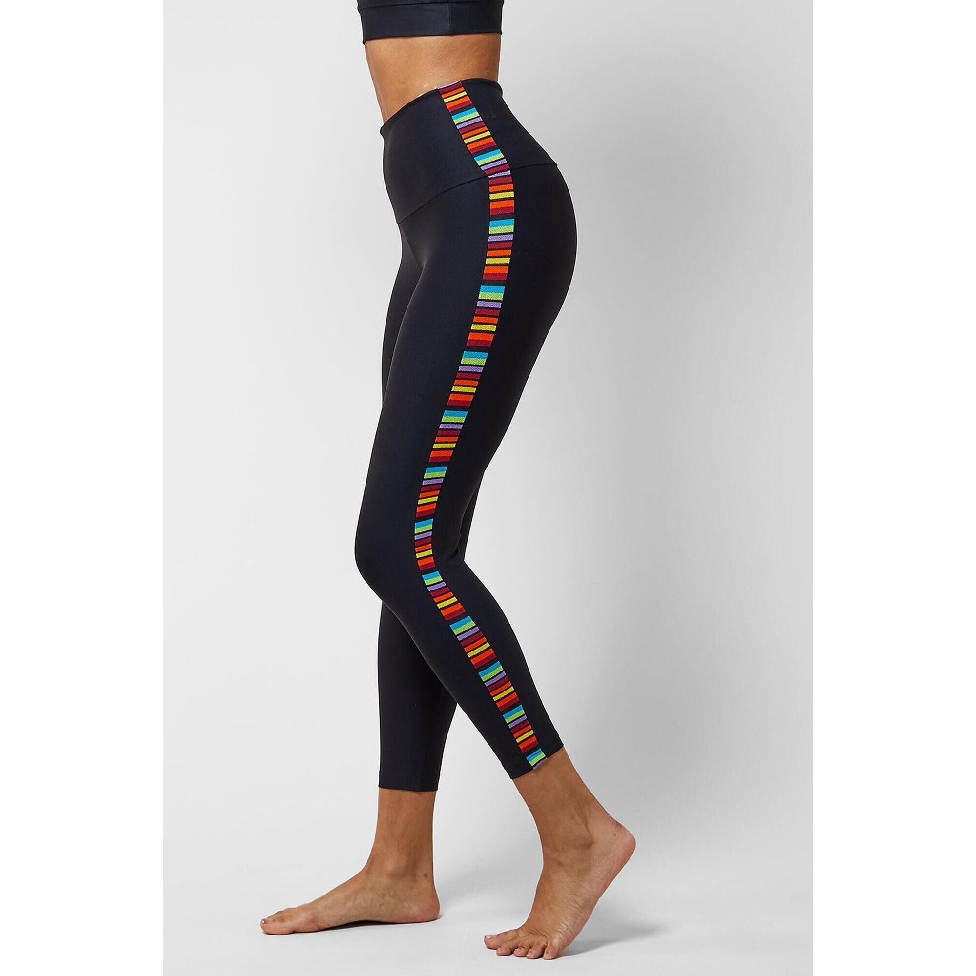 TLC SPORT Medium Compression Rainbow Stripe 7/8 Leggings Black