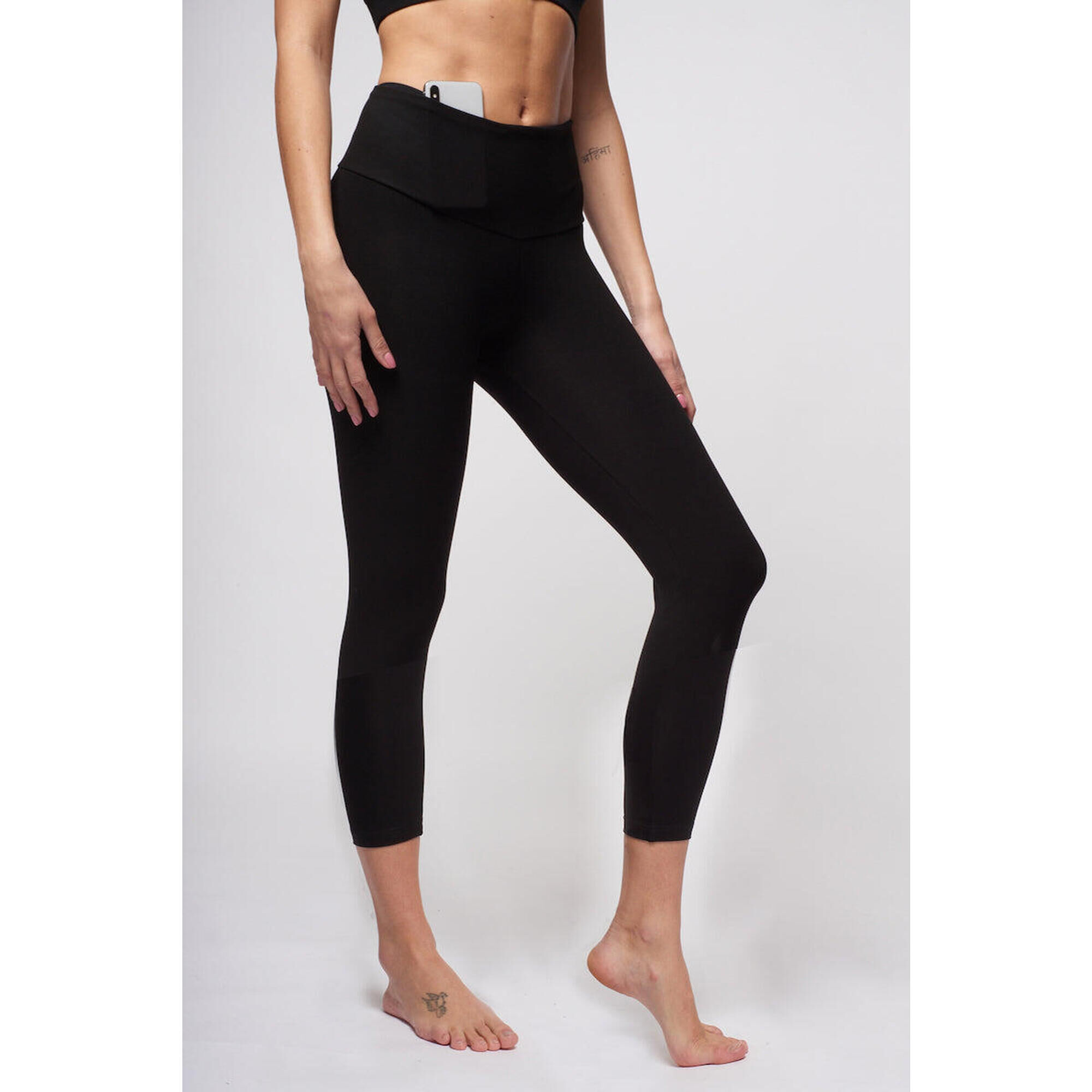 TLC SPORT Extra Strong Compression Waisted Cropped Leggings with Figure Firming Black