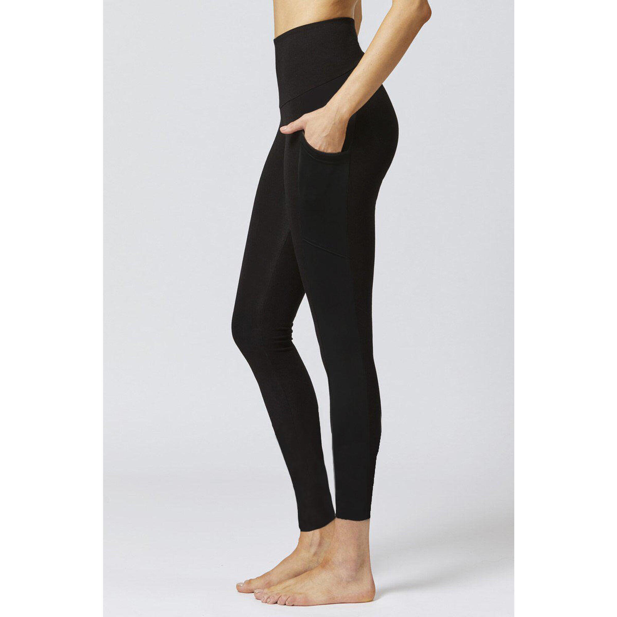 Extra Strong Compression Tummy Control Leggings and Side Pockets Short Leg Black 1/4