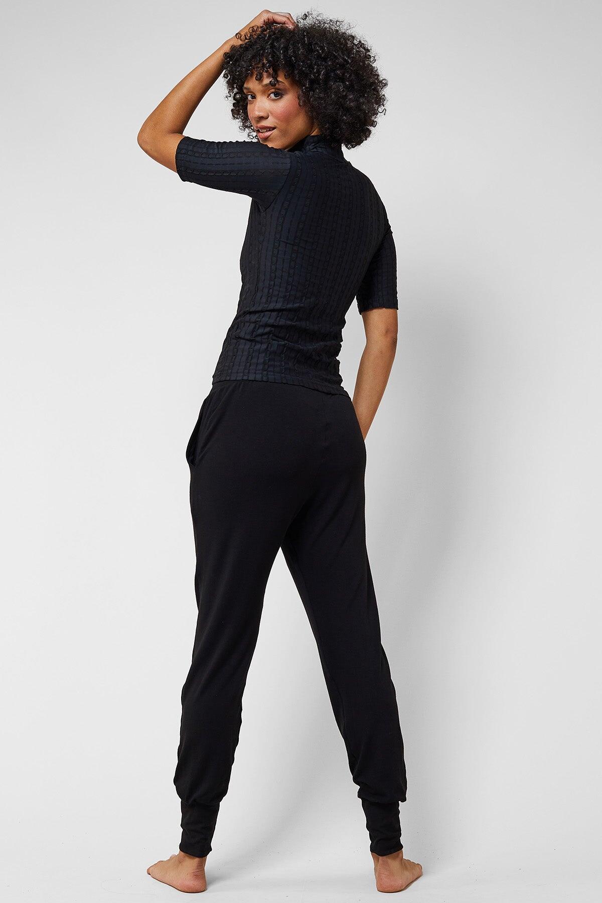 Lightweight Yoga Loose Side Pockets Cuffed Pant Black 4/6