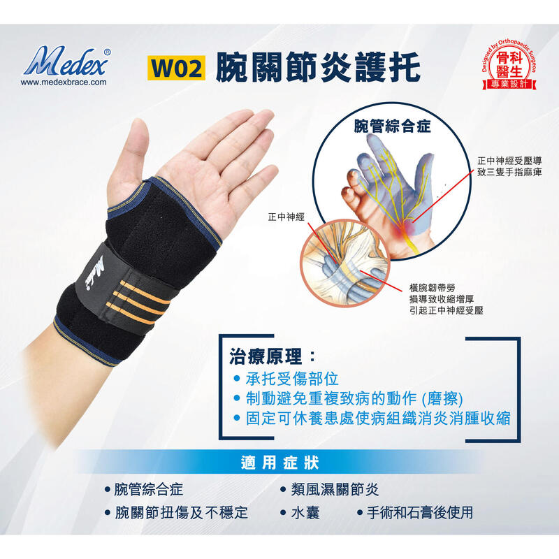 W02 Unisex Rheumatism Right Hand Wrist Support - Black