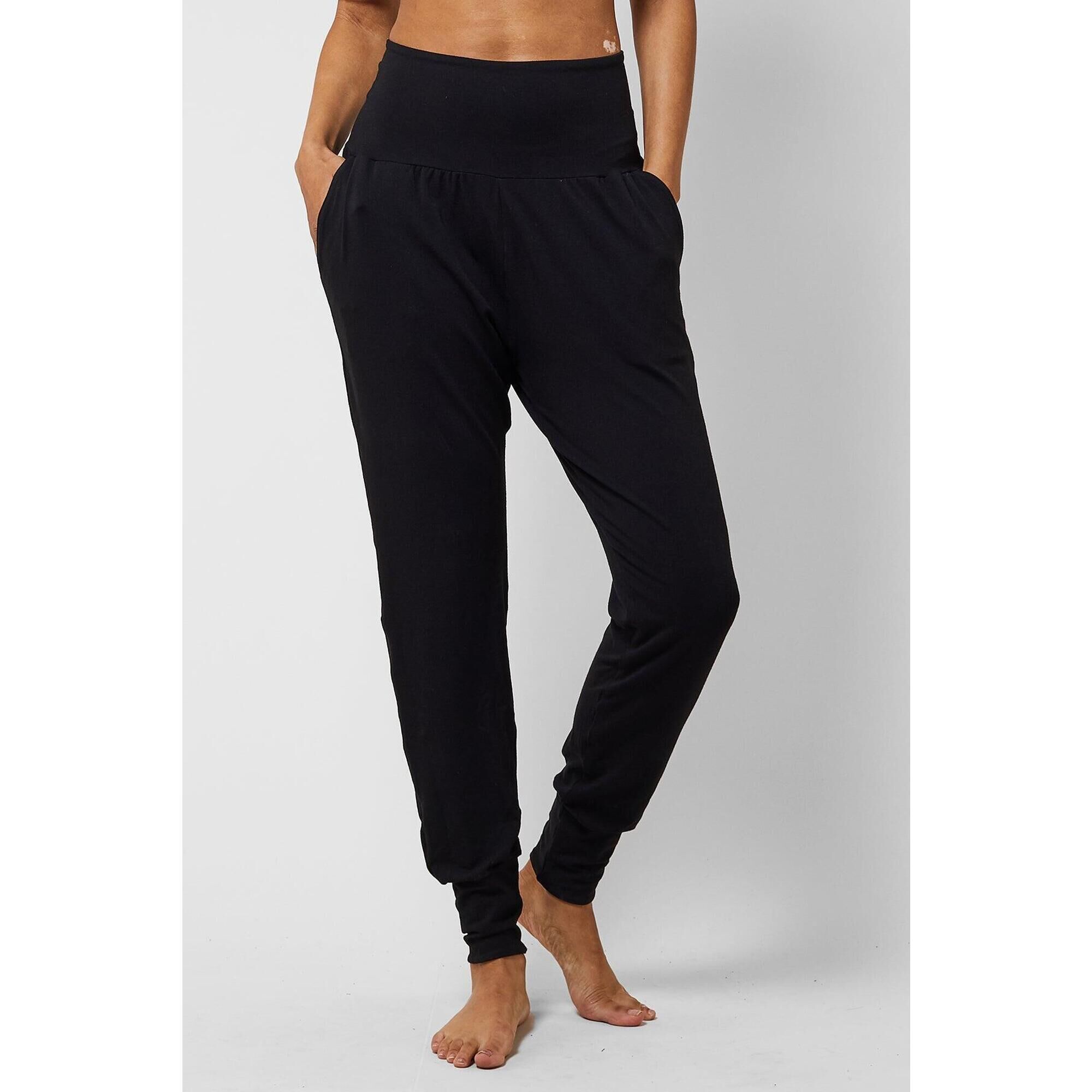 TLC SPORT Lightweight Yoga Loose Side Pockets Cuffed Pant Black