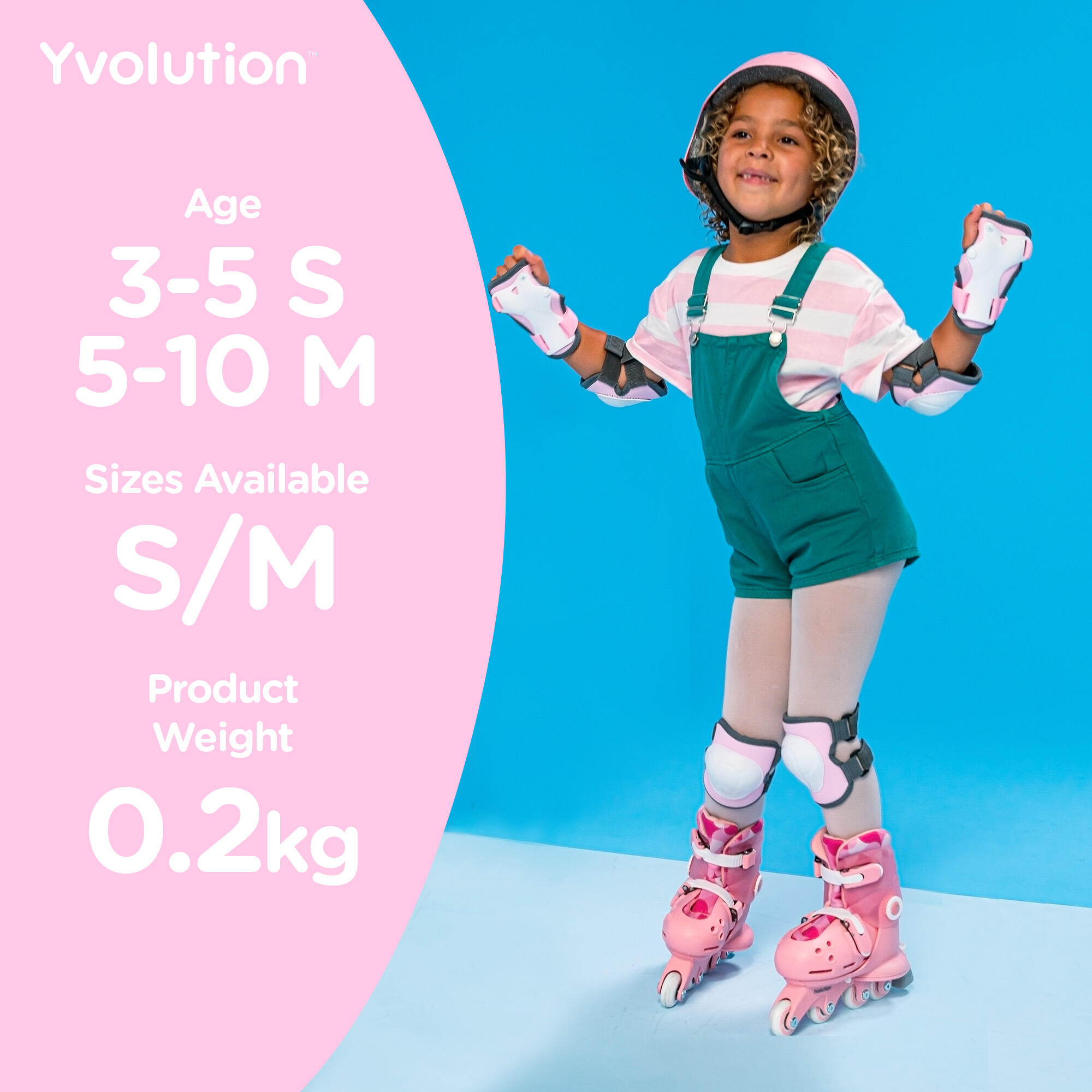 PROTEÇÃO DE COTOVELO, PULSO E JOELHO YVOLUTION ROSA PARA CRIANÇAS 2/4