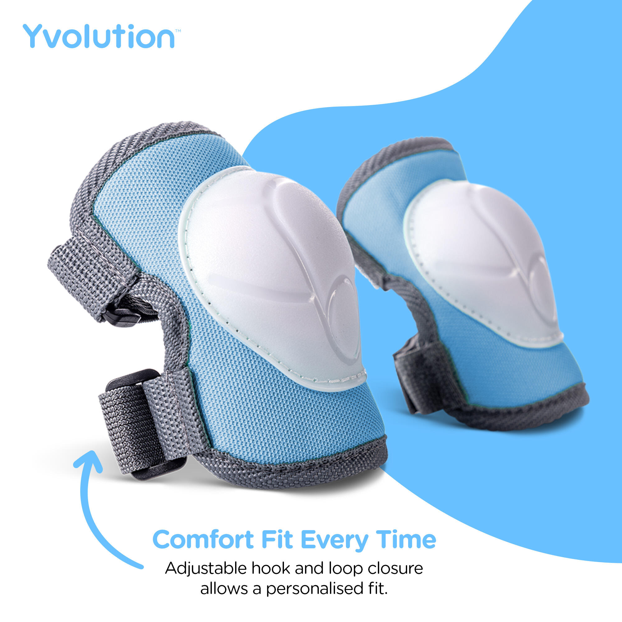 PROTECCIONES CODOS, MUÑECAS Y RODILLAS PARA NIÑOS YVOLUTION AZUL 2/4