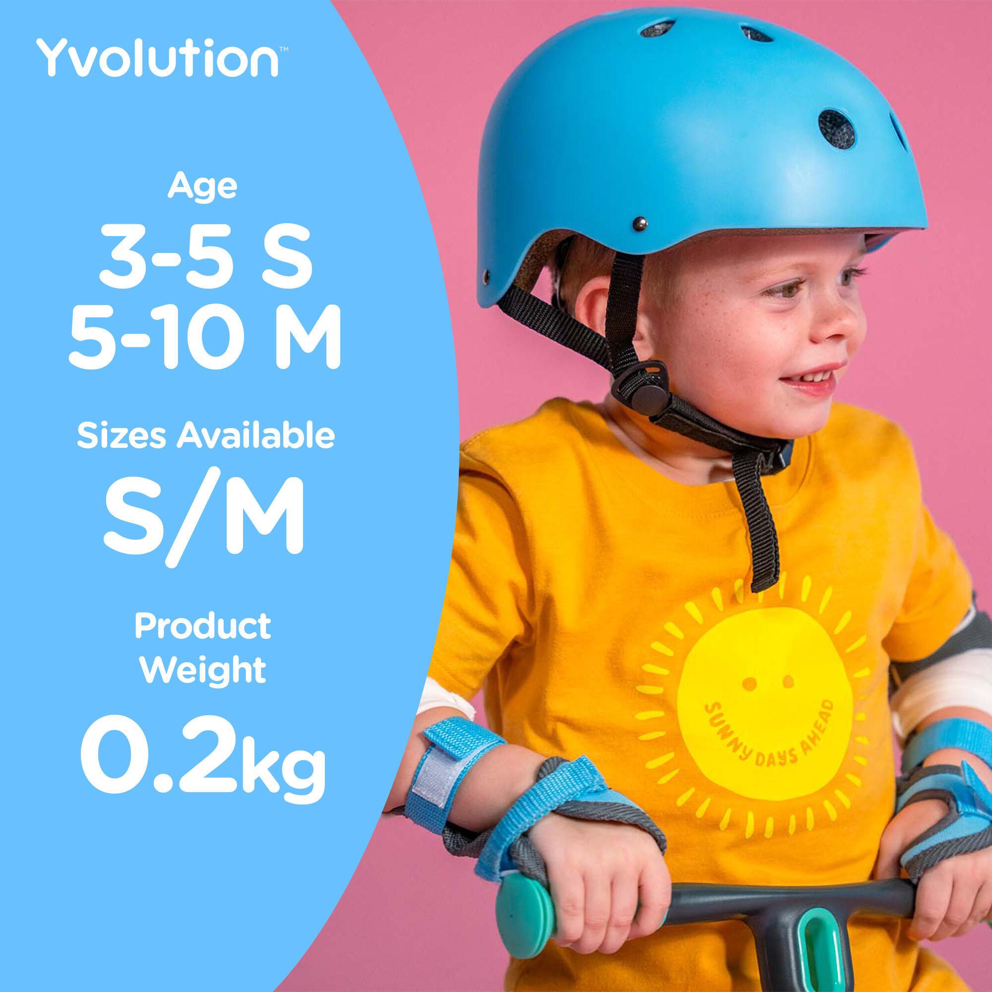 PROTECCIONES CODOS, MUÑECAS Y RODILLAS PARA NIÑOS YVOLUTION AZUL 3/4