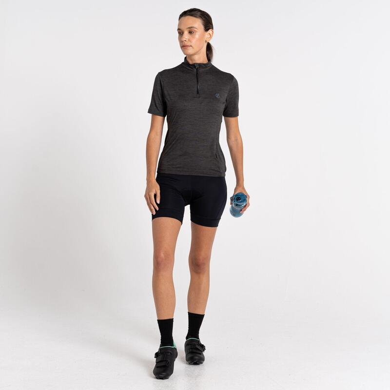 Pedal Through It fitnessjersey met korte mouwen en halve rits voor dames - Zwart