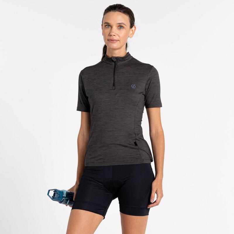 Pedal Through It Kurzärmeliges Fitness-Shirt für Damen Reißverschluss - Schwarz