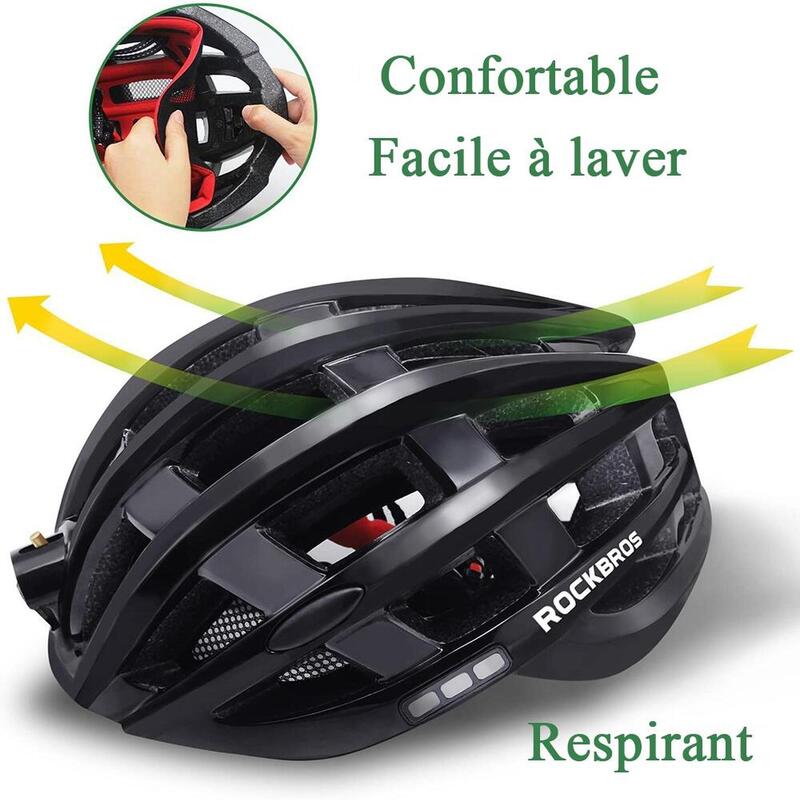 Casque de vélo adulte avec lampe USB rechargeable, Casque étanche EPS intégré an