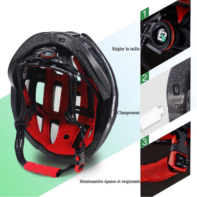 Casque de vélo adulte avec lampe USB rechargeable, Casque étanche EPS intégré an