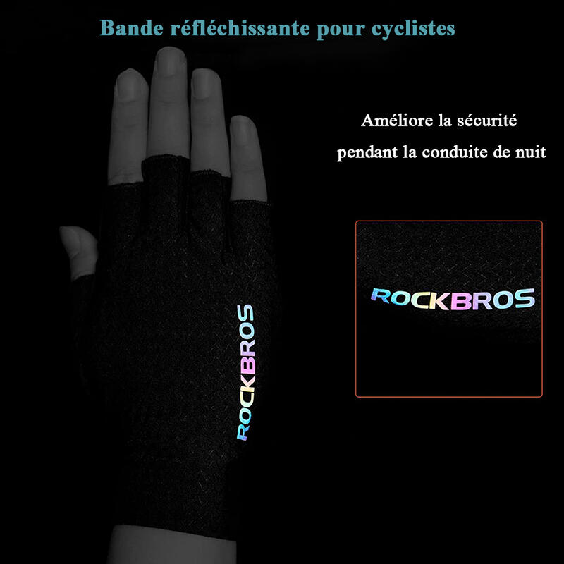 Gants de cyclisme d'été demi-doigts, gants anti-UV antidérapants légers et respi