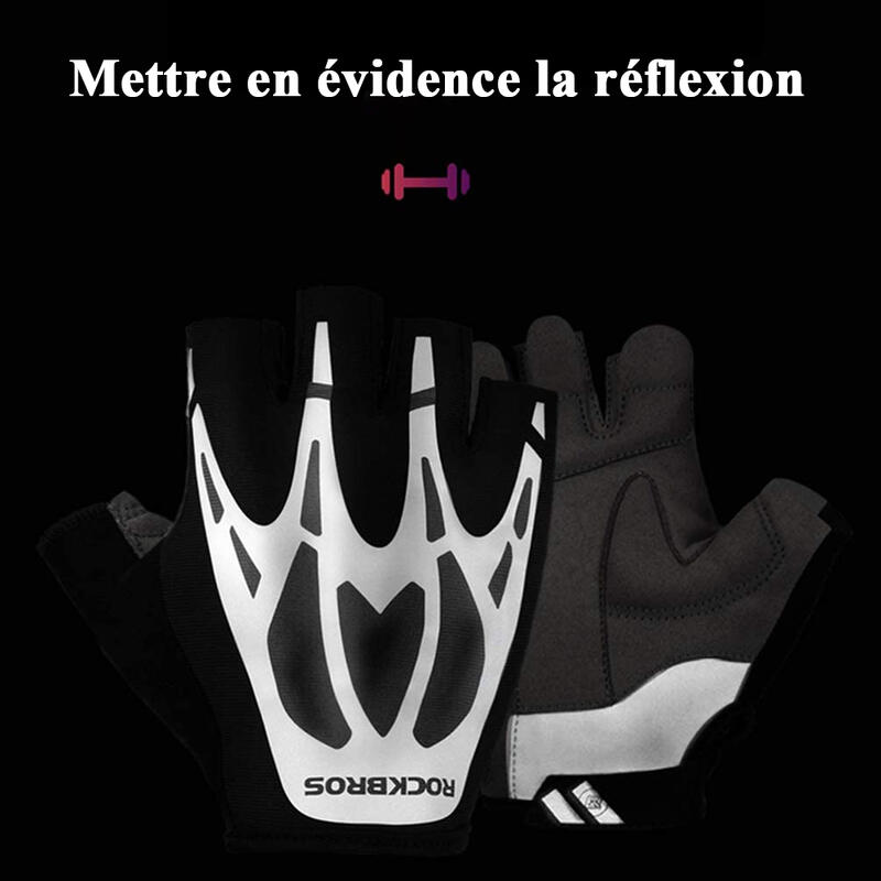 Gants Demi-Doigts de Cyclisme Gants de Sport Réfléchissants M-2XL Noir