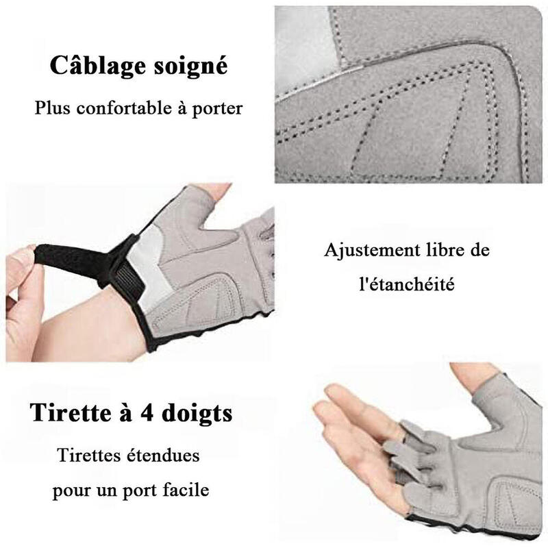 Gants Demi-Doigts de Cyclisme Gants de Sport Réfléchissants M-2XL Noir