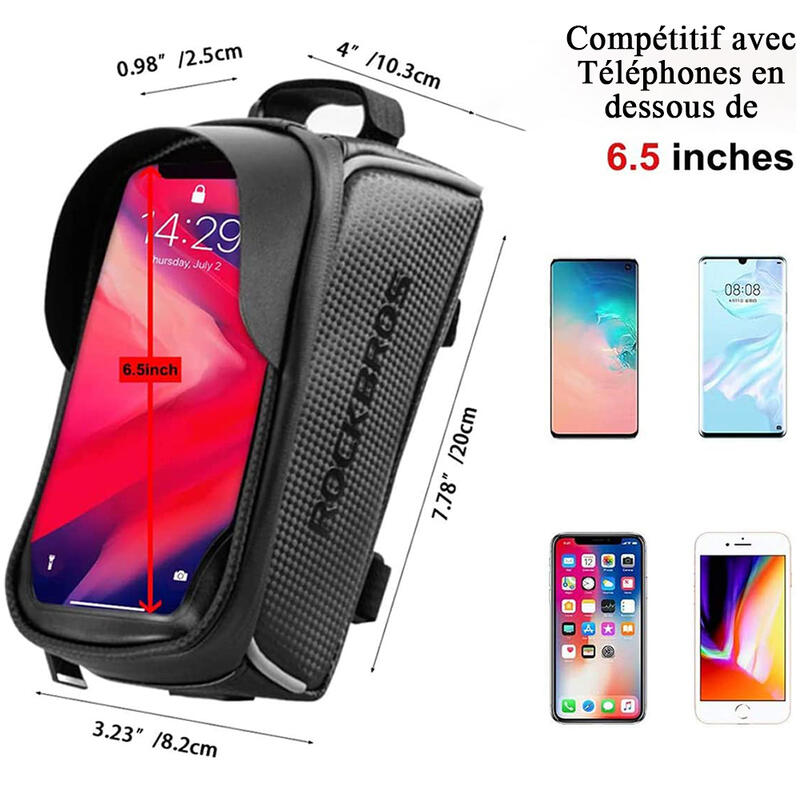 Sacoche Cadre de Velo pour téléphone Écran tactile  étanche Sous 6.3" Noir 2 L