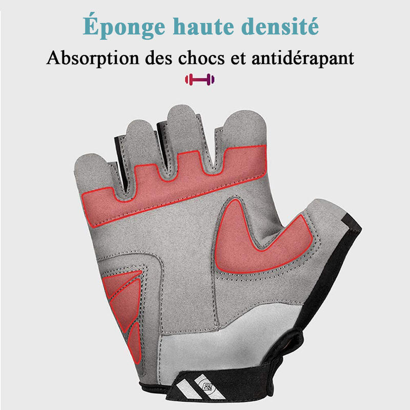 Gants Demi-Doigts de Cyclisme Gants de Sport Réfléchissants M-2XL Noir