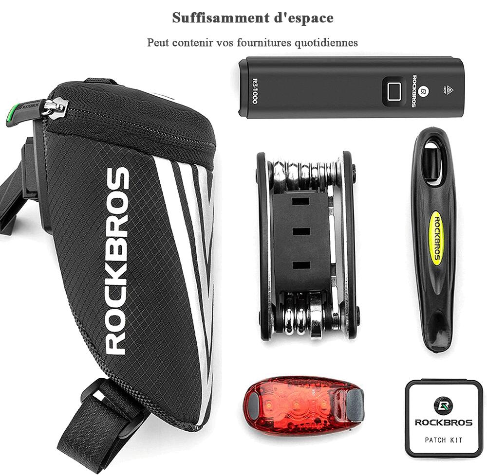 Sacoche de Selle de Bicyclette Arrière Mini 0,5L Sac de cyclisme Nylon Noir avec 3/7