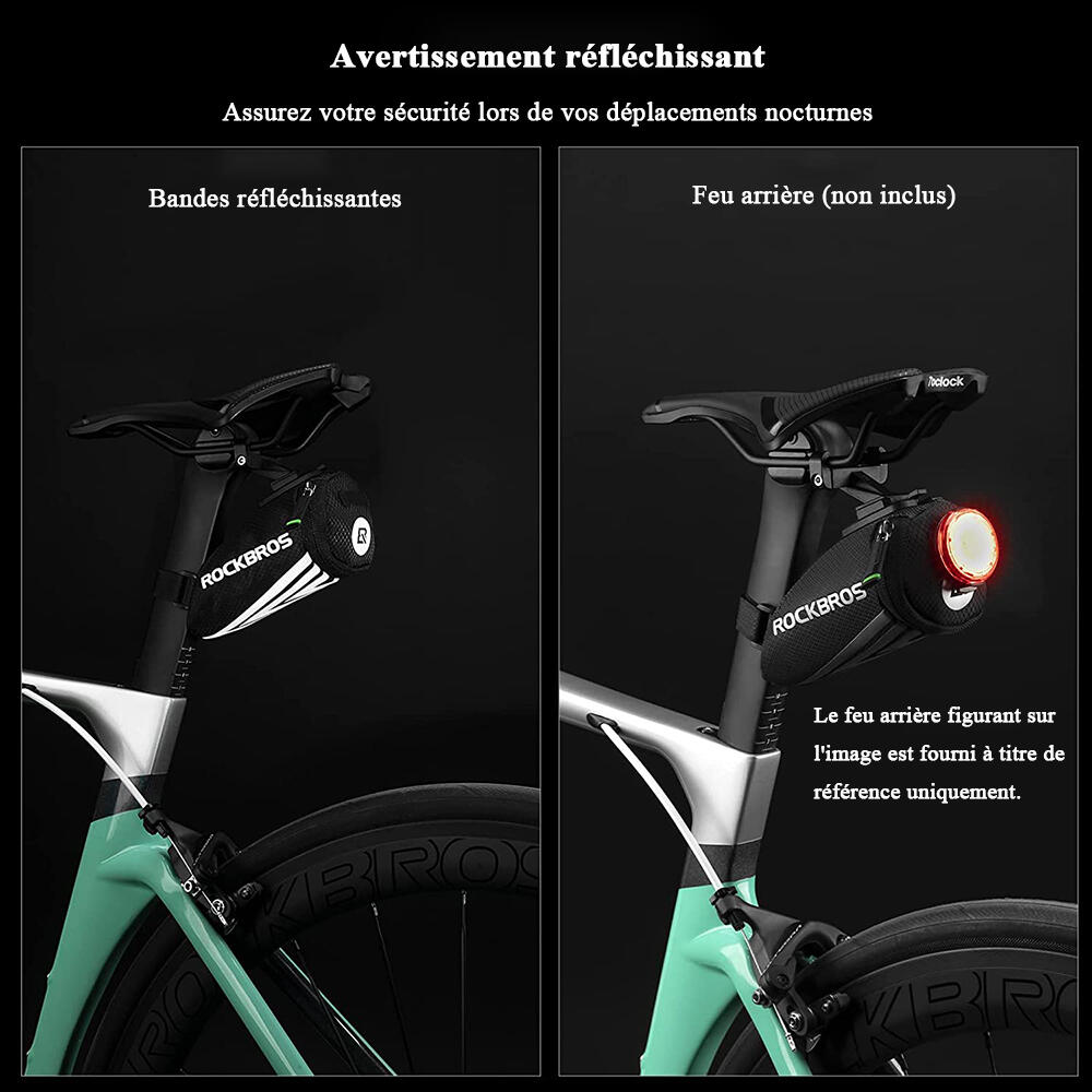 Sacoche de Selle de Bicyclette Arrière Mini 0,5L Sac de cyclisme Nylon Noir avec 4/7
