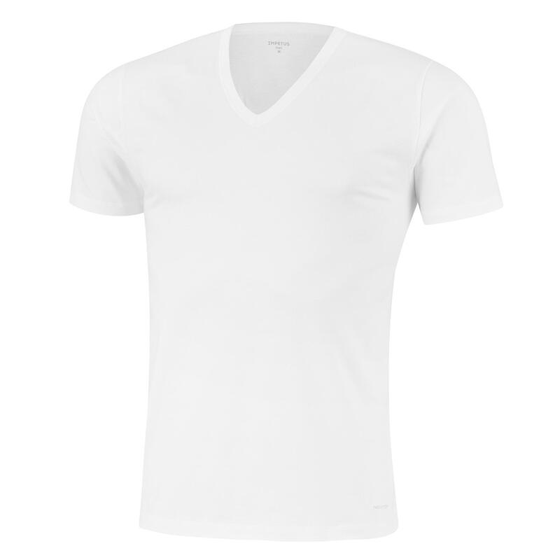 Camiseta de cuello de pico de punto de piel innovador regulador de temperatura