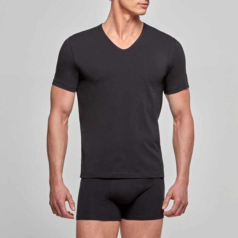 T-shirt homme col V coton stretch Essentials noir par Impetus