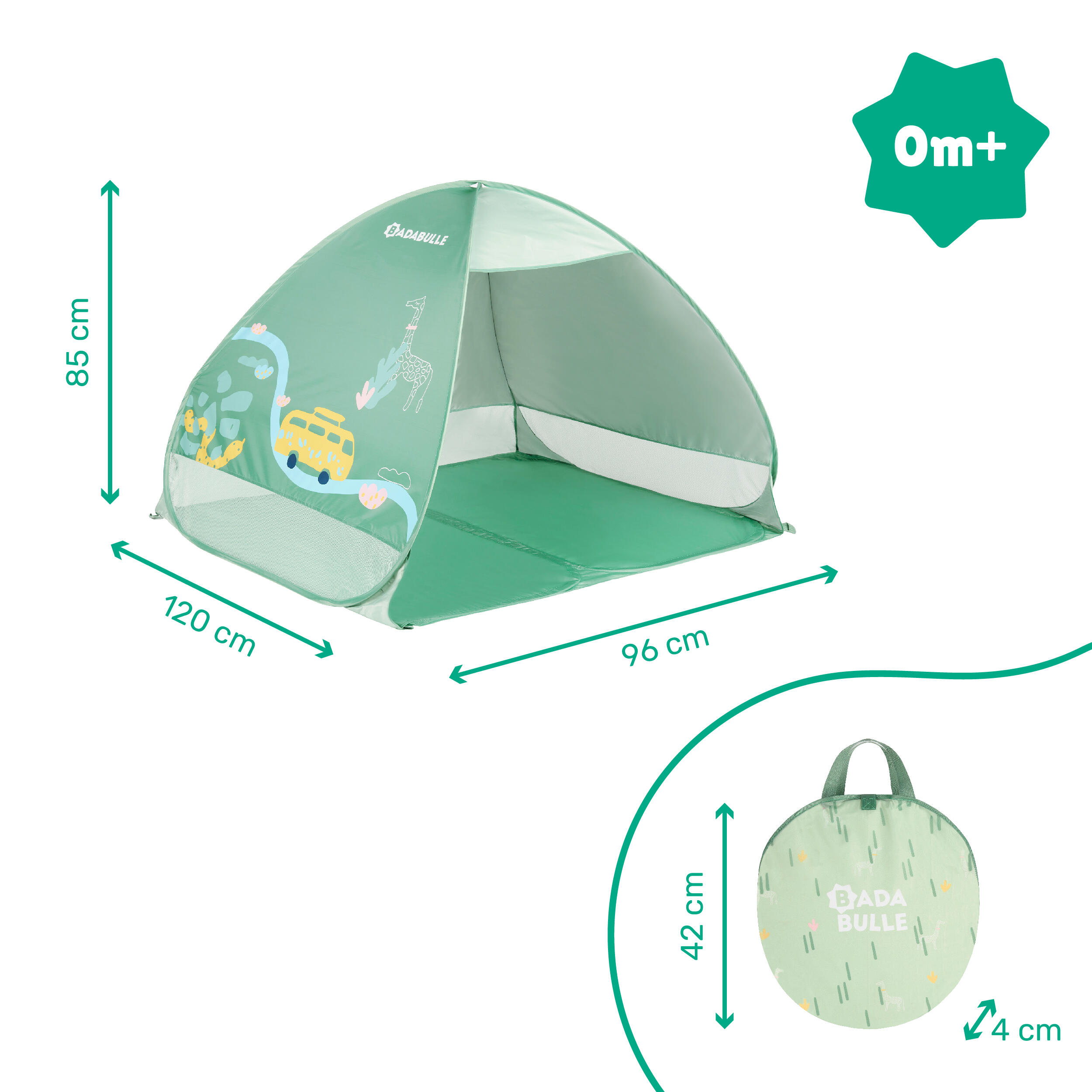 Tenda abrigo solar UPF50+ instantânea para criança 2 lugares - Verde 6/7