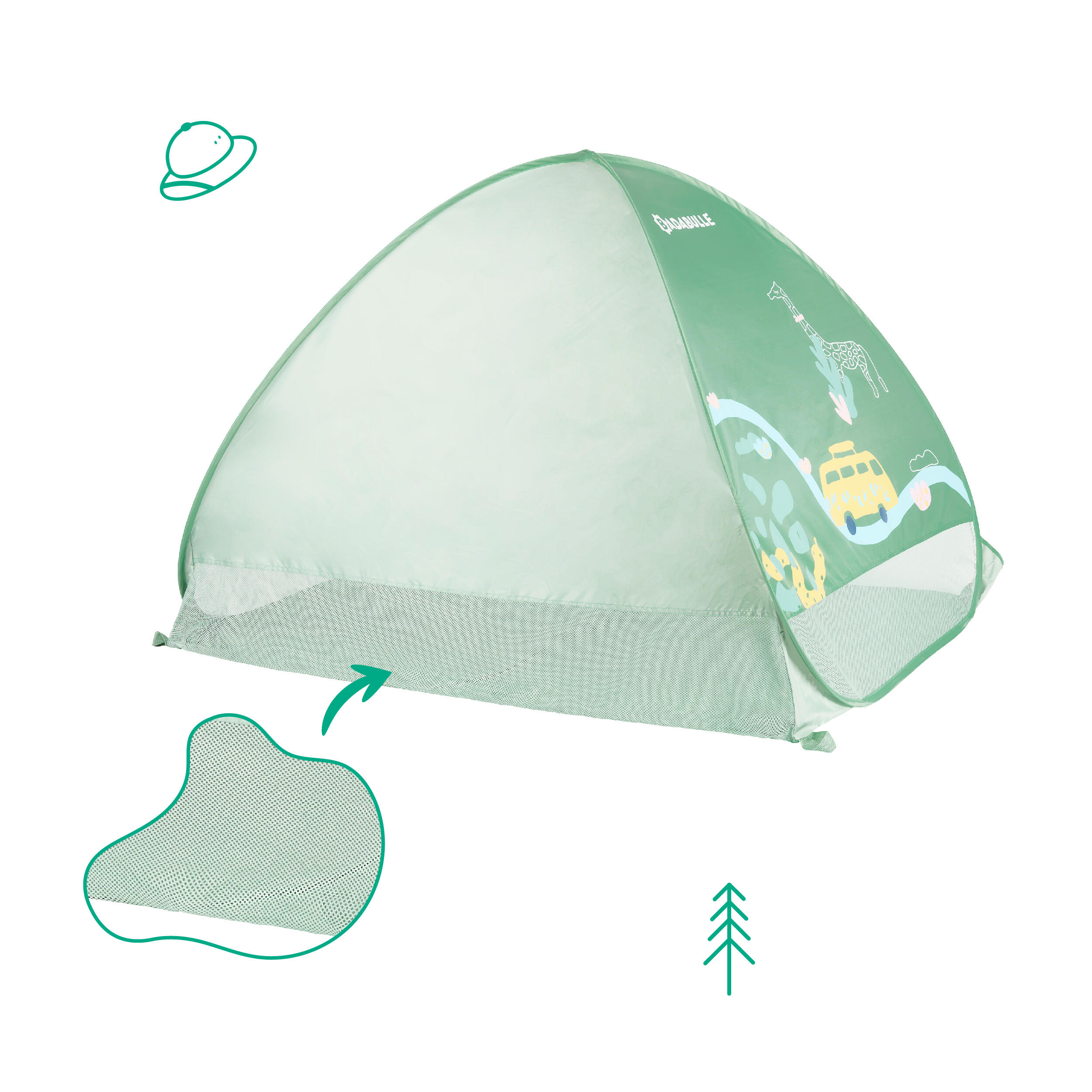 Tenda abrigo solar UPF50+ instantânea para criança 2 lugares - Verde 3/7