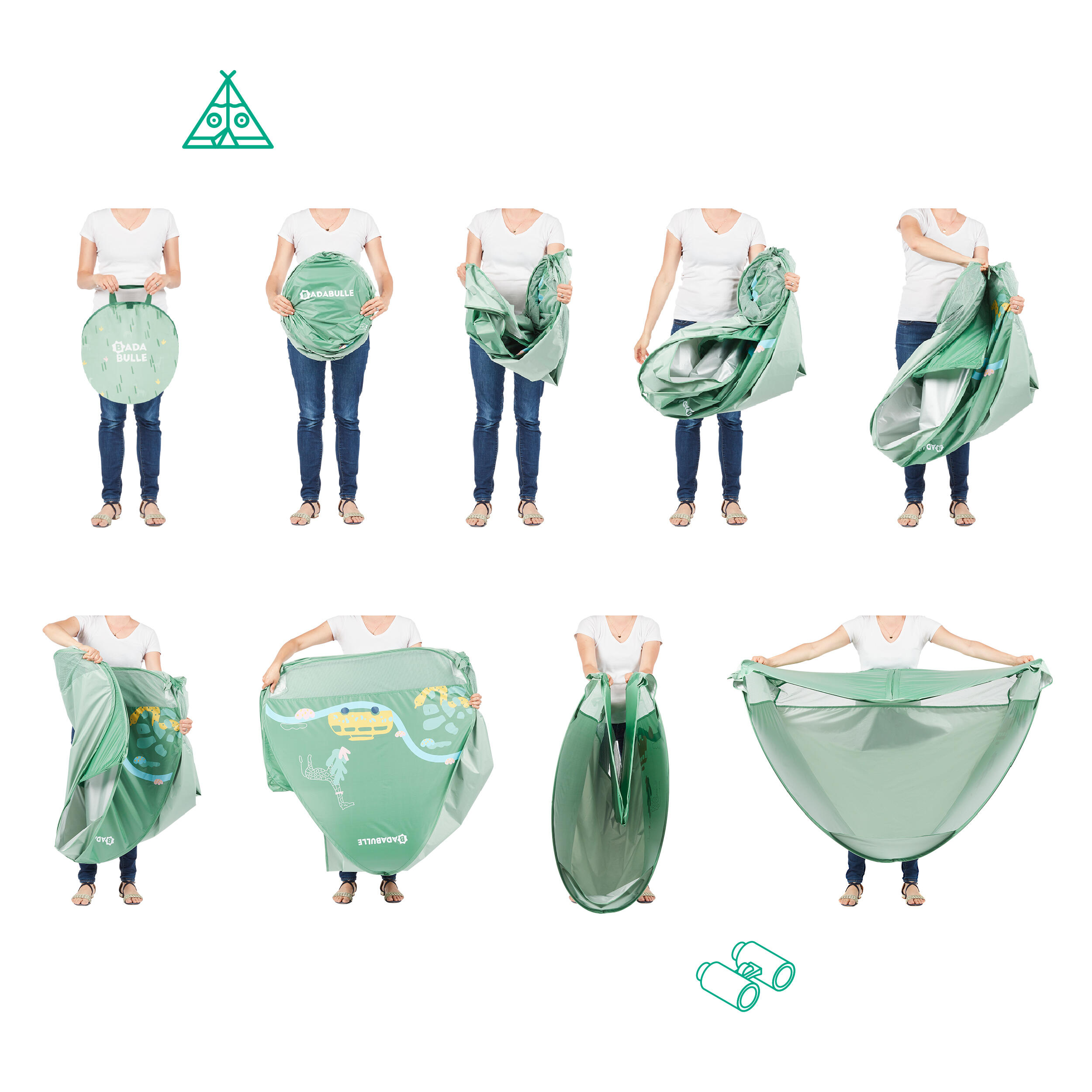 Tenda abrigo solar UPF50+ instantânea para criança 2 lugares - Verde 4/7