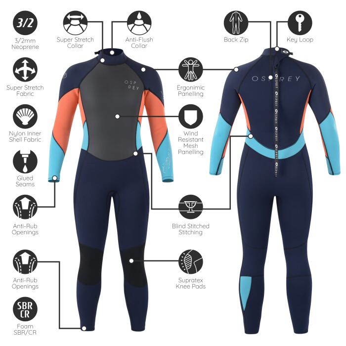 Osprey Zero Womens 3/2mm Full Length Wetsuit Coral 3/7