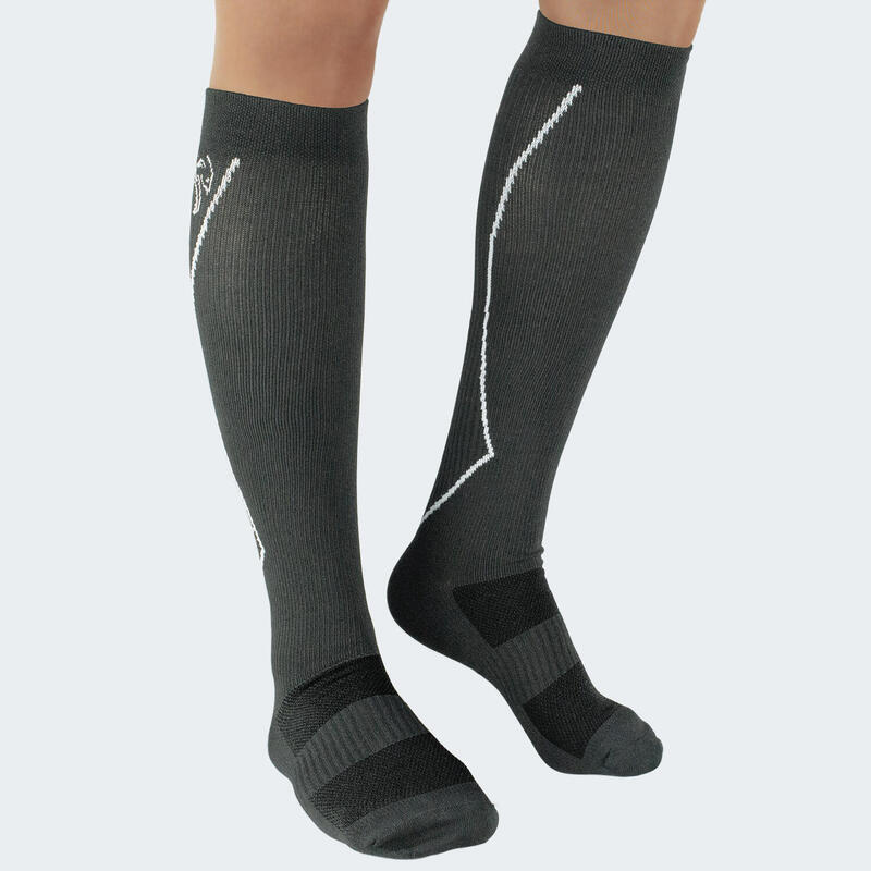 Sport chaussettes de course avec compression | Mi-bas | Femmes et hommes | Gris