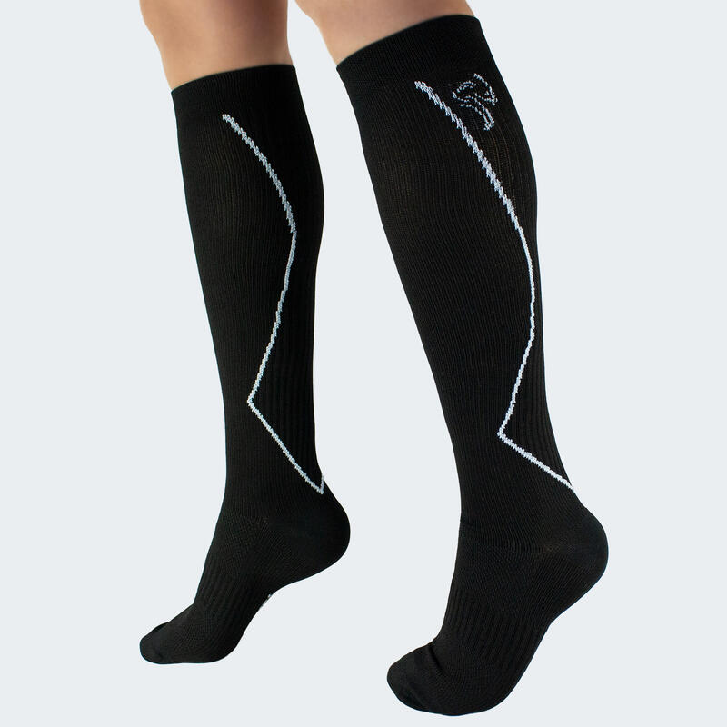 Sport chaussettes de course avec compression | Mi-bas | Femmes et hommes | Noir