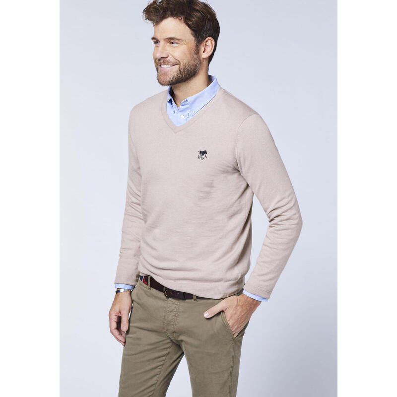 Pullover mit V-Neck und Label-Stickerei