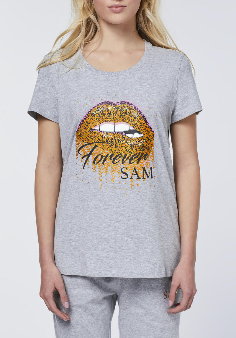 T-Shirt mit Glitter-Lips-Print