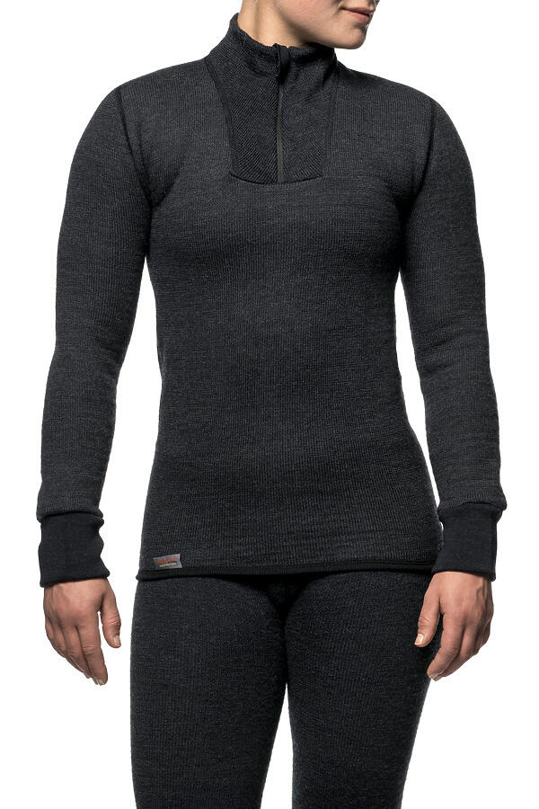 Woolpower Merino Mid Layer Zip Cuello alto 400 - Negro