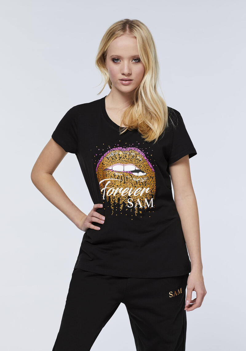 T-Shirt mit Glitter-Lips-Print