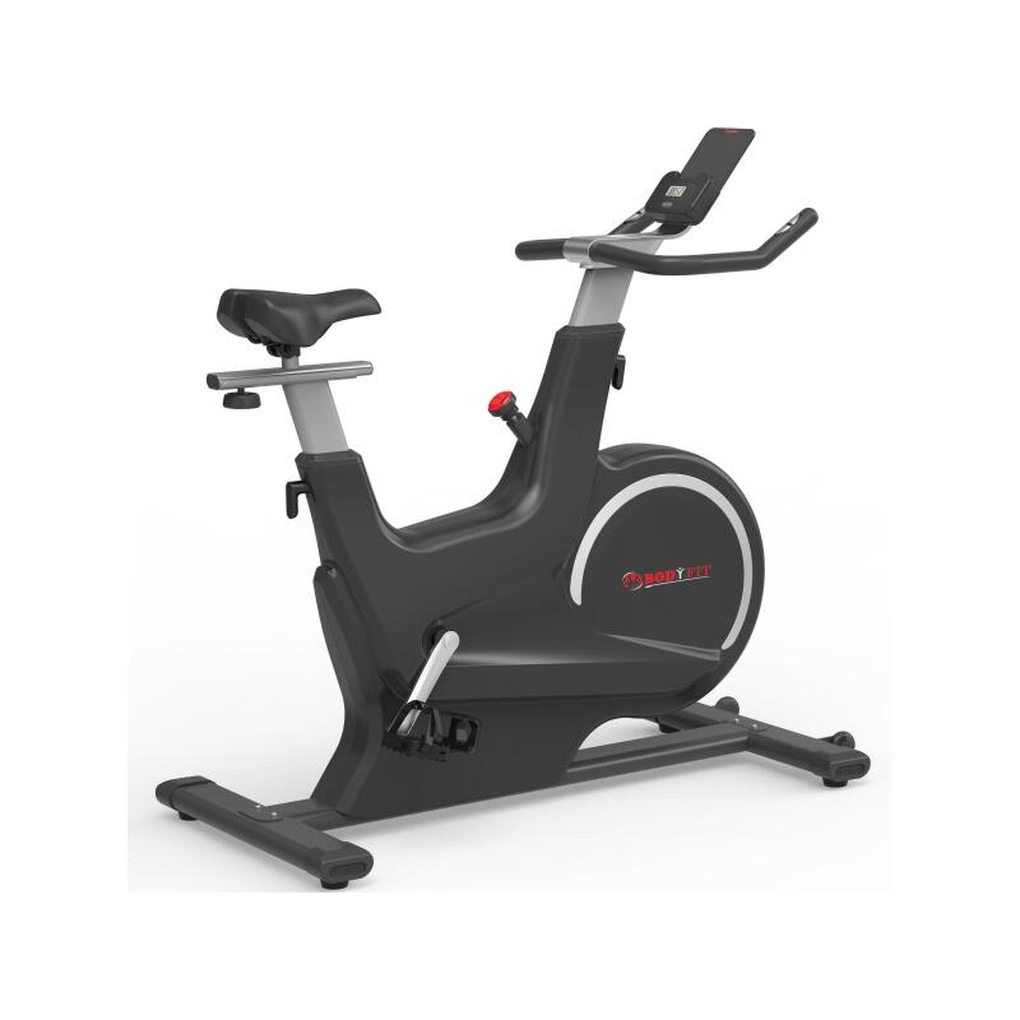 Bicicleta spinnning BodyFit SB7000, volanta 18kg, display si aplicatii Fitshow,