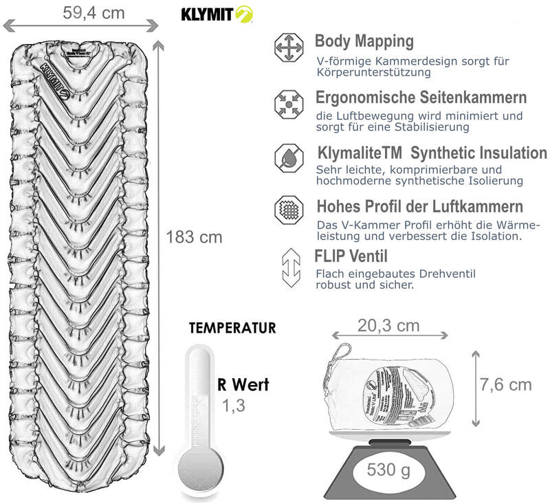 Klymit Isomatte Luftmatratze STATIC V Green Trekking  Bike und Outdoor nur 530 g