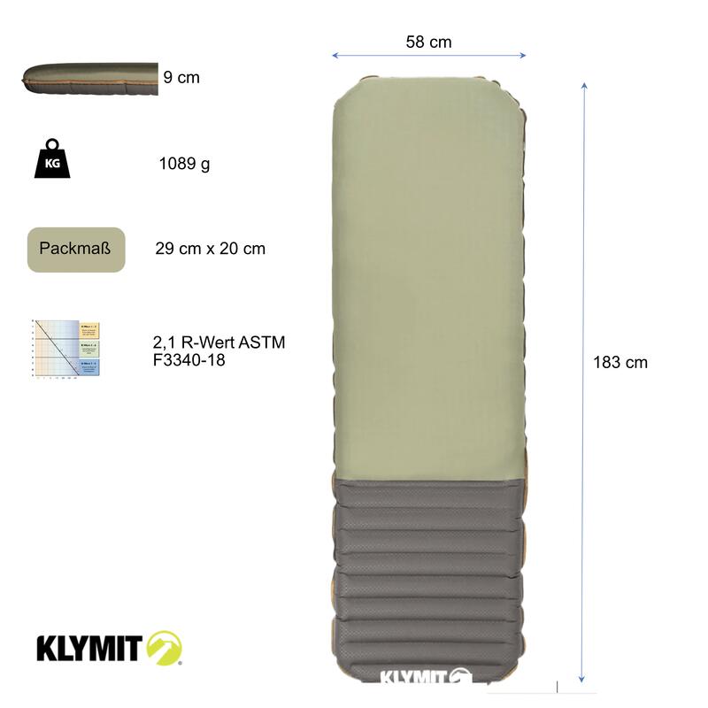 Isomatte Klymit Klymaloft 183 x 58 x 9 cm R-Wert 2,1 ASTM Luftmatratze
