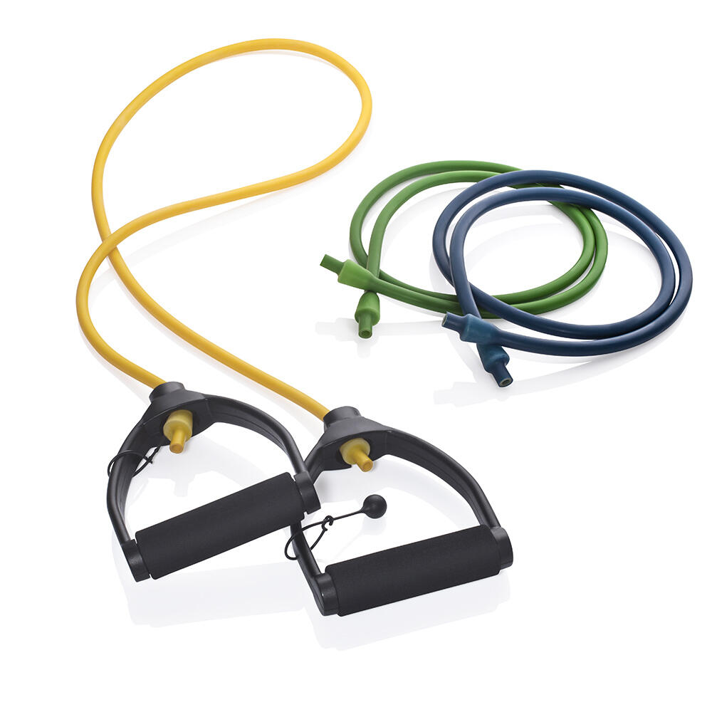 Powerbands Set Tube Let's Bands 3 résistances 120 cm, poignées mousse 3/4